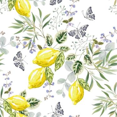 Imagem de VEELIKE Papel de parede aquarela borboletas limão descascar e colar papel de parede floral de frutas para berçário de cozinha 48 cm x 395 cm papel de parede botânico pré-colado removível papel de