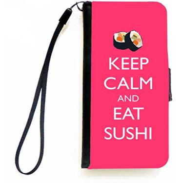 Imagem de Rikki Knight Keep Calm and eat Capa tipo carteira flip rosa tropical sushi com aba magnética para Apple iPhone 5c