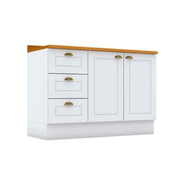 Imagem de Módulo Cozinha Americana Balcão Para Pia Com Tampo Com 2 Portas E 3 Gavetas 120cm Branco2 Aéreos + 1 Balcão + 1 Complemento