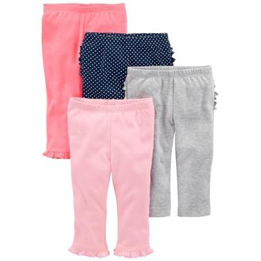 Imagem de Simple Joys by Carter's Pacote com 4 calças para bebês meninas, Rosa coral/cinza/bolinhas marinhas/rosa, 24 Meses