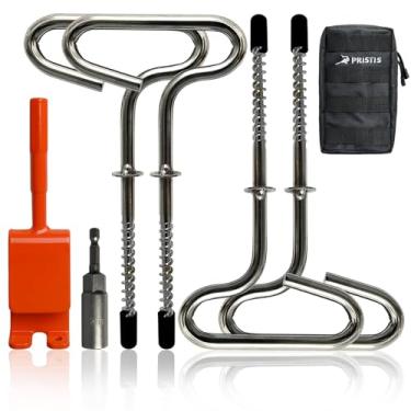 Imagem de Pristis Kit de ferramentas de âncora de gelo, estacas de barraca de pesca no gelo com adaptador de broca, conjunto de acessórios de eixo helicoidal de aço inoxidável, equipamento rosqueado com bolsa