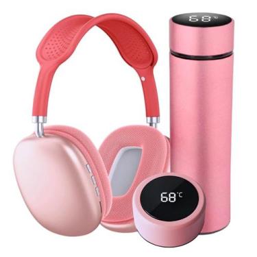 Imagem de Fone bluetooth headset sem fio Pro 9 ultra bass e garrafa térmica led 