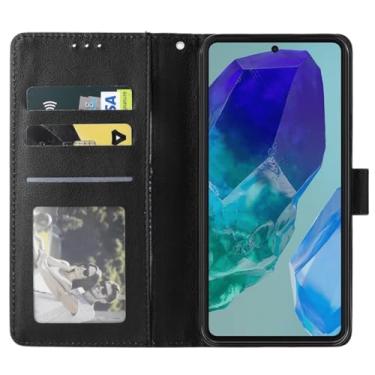 Imagem de Capa Carteira em Couro Compatível Samsung Galaxy M55 Flip Case Premium com Porta Cartões, Preto
