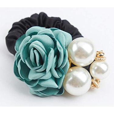 Imagem de AKOAK 1 pacote com 1 corda de cabeça retrô rosa pérola acessórios de cabelo de alta elasticidade acessórios de faixa de cabelo de veludo rabo de cavalo círculo elegante menina (pasta de feijão)