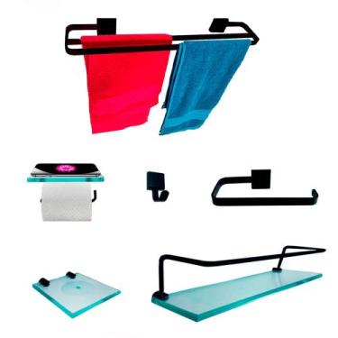 Imagem de Kit Para Banheiro Diadema Preto Vidro Incolor - J.A
