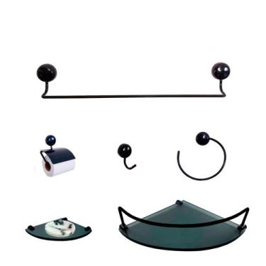 Imagem de Kit Para Banheiro Gana Premium Preto Vidro Modelado Fumê - J.A