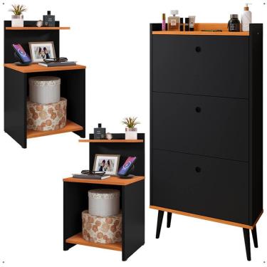 Imagem de Kit Quarto 2 Mesas Cabeceira Nicho Prateleira Sapateira Vertical Organizadora 18 Pares Calçados - Lojas RPM