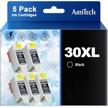 Imagem de Cartuchos de tinta compatíveis com a série Kodak 30XL preto, pacote com 5, tinta preta para Kodak ESP 3.2, C110, C310, C315, Office 2150, Office 2170, Hero 3.1 Hero 5.1