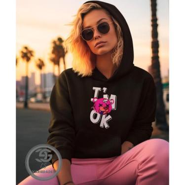Imagem de Moletom Feminino I'M ok, Está tudo bem Blusão casaco feminino com bols