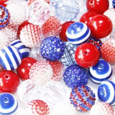 Imagem de Exway 48 peças de contas de 20 mm para canetas, contas de chiclete de strass, acrílico de cristal azul vermelho, redondo grosso, bolas grandes brilhantes, suprimentos para fazer joias DIY