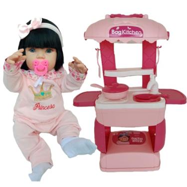 Imagem de KIT Boneca Bebê Morena Mamãe Reborn 45cm + Mini Cozinha