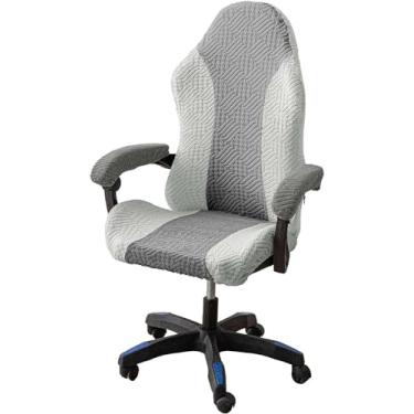 Imagem de HACLEN Capa de cadeira de jogos jacquard à prova de arranhões, capa de cadeira de jogos de elastano macio com braços anexados, lavável para cadeira de escritório (1, tamanho único)