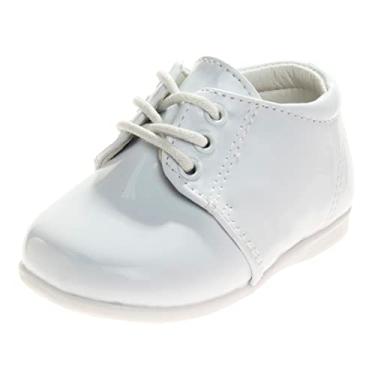 Imagem de Josmo Sapatos para bebês meninos e meninas primeiro caminhada botas clássicas couro macio formal berço sapatos tamanho infantil - criança pequena, Branco liso, 17