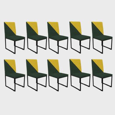 Imagem de Kit 10 Cadeira Office Stan Duo Sala de Jantar Industrial Ferro Preto Suede Verde e Amarelo - Ahz Móveis
