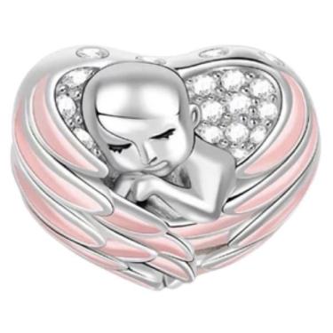 Imagem de Berloque Coração Bebê Anjo Rosa Pingente Joia Prata 925