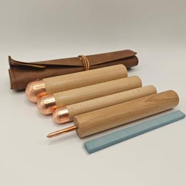 Imagem de ARCVOX Obsidian Crafting Flint Knapping Tool, Dragon Crystal Stone Age Toolkit, Ferramentas de cochilo de pederneira para profissionais e iniciantes, incluindo 1 floco de pressão e 3 boppers de cobre