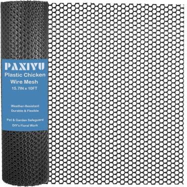Imagem de Rolo de malha de arame de galinha de plástico preto de 48 cm x 3 m - Cerca de malha de plástico durável para aves, cães, coelhos, jardim e barreira de cobra - Fácil de cortar e instalar com 14 laços