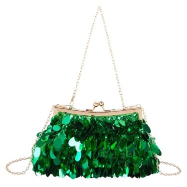 Imagem de Bolsa de mão sereia com lantejoulas brilhantes brilhantes para noite bolsa transversal para banquete bolsa de mão para festa de formatura e casamento, B - lantejoulas verdes, 23*4.5*13cm