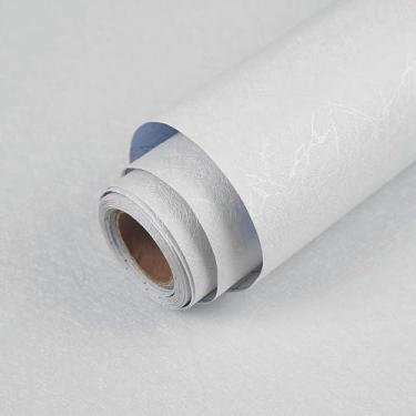 Imagem de Papel de parede branco autoadesivo em relevo papel de contato branco removível filme de vinil de cozinha texturizado papel de prateleira de armário 39,9 cm x 2,58 cm