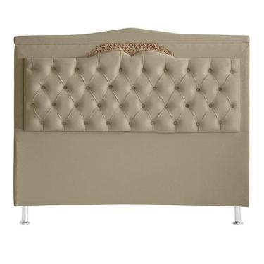 Imagem de Cabeceira De Cama Barcelona Casal 140 Cm Capitonê Retro Botão Encapados Suede Bege Do Lar Móveis