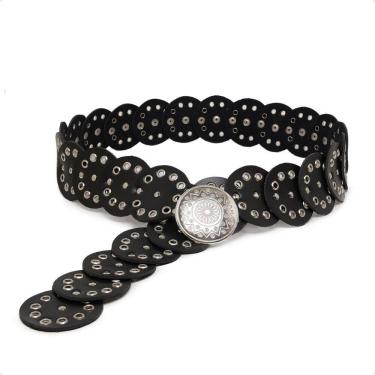 Imagem de Cinto Boho Country Feminino Retro Chique Com Fivela Niquel Prata Texturizado Com Apliques Modinha