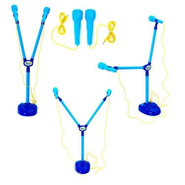 Imagem de Microfone para Meninos Duplo Ajustável com Som e Luzes Azul - BBR Toys