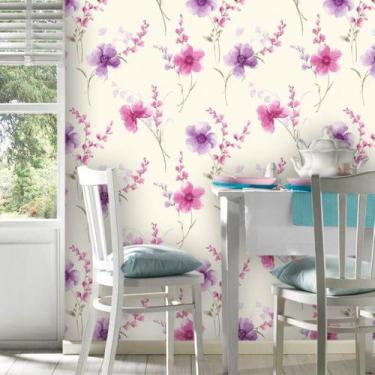 Imagem de Papel de Parede Vinil Autocolante Floral Lilás e Rosa 270 - Inove Papé