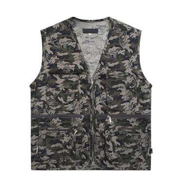 Imagem de Colete De Pesca Leve Masculino, Colete De Pesca Sem Mangas Com Vários Bolsos Respirável E Camuflado Para Atividades Ao Ar Livre Masculino, Casaco Impermeável E À Prova Vento(Dark green,X-Large)