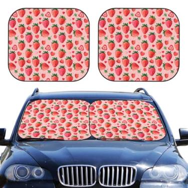Imagem de 2 peças rosa vermelho fruta morango impressão para-sol para-brisa carro para-sol janela frontal dobrável bloqueia raios UV e mantém seu veículo fresco para a maioria dos sedãs SUV caminhão, médio