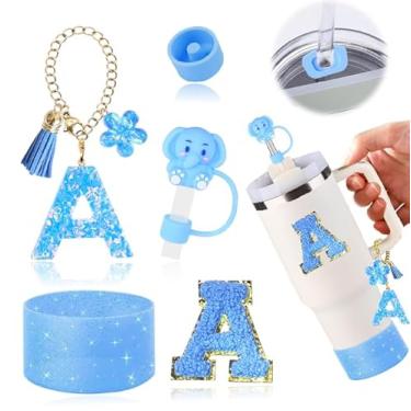 Imagem de AiScrofa Conjunto de acessórios de copo para copo stanley de 850 g 1134 g com alça, incluindo pingentes de iniciais, tampa de palha, bota, adesivo, tampa de silicone à prova de derramamento, decoração