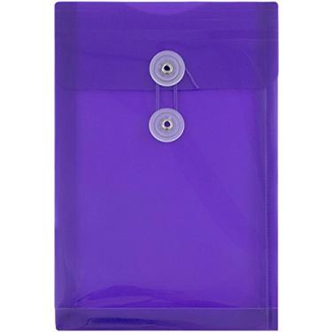 Imagem de Envelopes de plástico JAM Paper com fecho de botão e cordão – 16,5 cm x 23,5 cm, Roxa