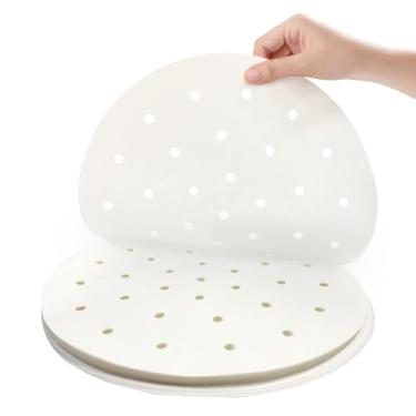 Imagem de Forros para vaporizador de 20 cm, forros de papel pergaminho para fritadeira a ar, redondo de bambu, perfurado, antiaderente, impermeável, 100% polpa de madeira crua pura da EBIGIC