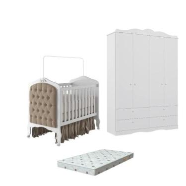 Imagem de Quarto Bebe Berço e Guarda roupa Canto Dorabelly + Colchão e capitone 