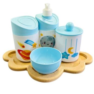 Imagem de Kit Higiene Baby Espacial Menino c/bandeja em MDF - Dóia Kids, Planeta