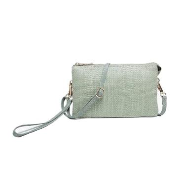 Imagem de JEN & CO. Riley Bolsas transversais pequenas de couro vegano carteiras de pulso bolsas clutch bolsas de ombro para mulheres, Verde-azulado, 9 x 5 x 1.5 inches (Strap Drop: 13 to 27 inches