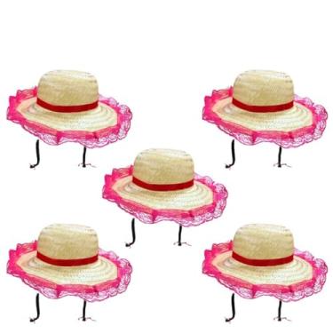 Imagem de KIT 5 UNIDADES CHAPÉU DE PALHA COM TRANÇA ARRAIÁ FESTA JUNINA/JUNINO (VERMELHO)