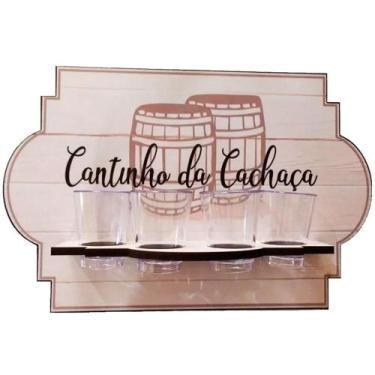Imagem de Pingometro Placa Adega Madeira Cantinho Da Cachaça 4 Copos - Retrofenn