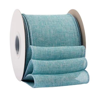 Imagem de Ribbonitlux Fita De Juta Azul Island Com Arame, 10 Cm X 20 Jardas, Borda Para Embrulho Presente, Laço Grande, Guirlanda E Decoração Árvore Natal