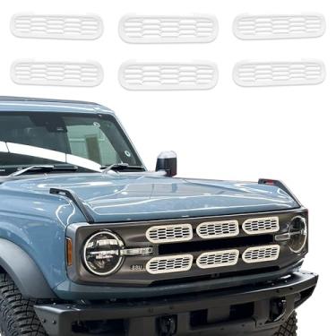 Imagem de RERPRO Kit De Moldura Grade Frontal Com Inserções Capa E Acabamento Em Malha Compatível Ford Bronco 2/4 Portas, Acessórios Decoração Externa, Decalque Proteção, 6 Peças, Branco