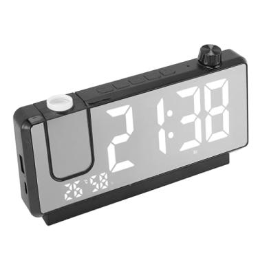 Imagem de Despertador digital de projeção para quartos, rádio despertador no teto, relógio de mesa com espelho de LED grande, relógio digital k para pessoas com sono pesado, soneca para acordar (preto)