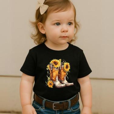 Imagem de Camiseta Blusa Infantil Estampa Botas Girassóis 027 Feminina Estilosa 