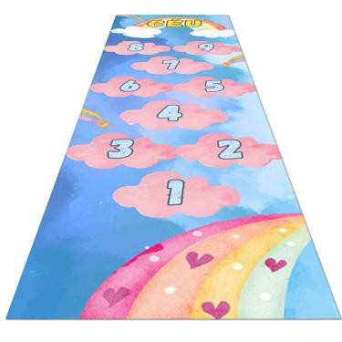 Imagem de Tapete Amarelinha Infantil Ilustrado Criança Lona Titulos Amarelinha Nuvens