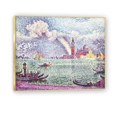 Imagem de NHLDZYH Moldura dourada. Impressões Paul Signac, (arco-íris, Veneza), reproduções de pinturas famosas, imagem de arte abstrata para sala de estar quarto decoração de casa. 60 x 72 cm-23,6 x 28,3 pol