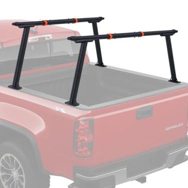 Imagem de LMYYGOO Rack de escada de caminhão, rack universal de alumínio para caminhonete, comprimento ajustável de 178 a 200 cm, altura 71 cm, capacidade real de 453 kg para caiaque, prancha de surf, madeira,