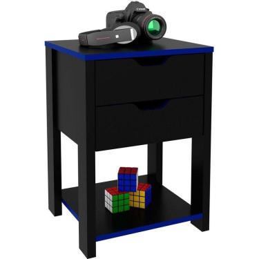 Imagem de Gaveteiro Gamer Para Escritório 2 Gavetas 1 Prateleira Preto/azul