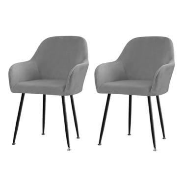 Imagem de Lzyjckh Capas de veludo para cadeiras de jantar com encosto curvo, Capa elástica para banco de bar giratório com braços, para decoração de sala de jantar,Dark gray 2pcs