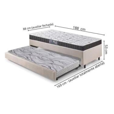 Imagem de Bicama Box Solteiro Linho Bege 88x188x28 cm com Colchão Pantanal Espum