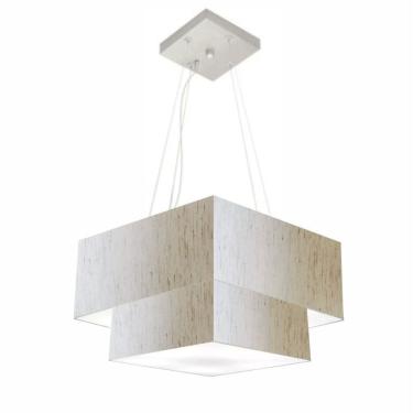 Imagem de Lustre Pendente Duplo Quadrado Vivare Md-4157 Cúpula em Tecido 40x35cm Linho Bege - Bivolt
