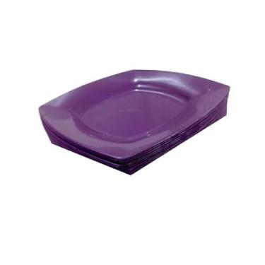 Imagem de Pratos Refeição Raso Quadrado Almoço/Jantar/Lanche(Roxo,10)