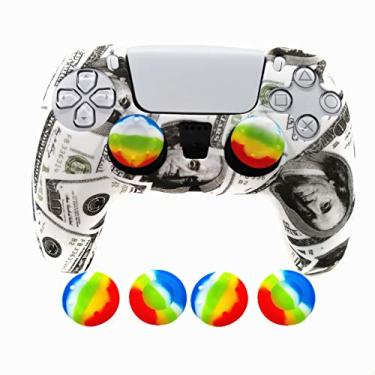 Imagem de Capa para controle de PS5, capa de silicone para PlayStation 5, protetor antiderrapante com 4 peças de tampas de joysticks de polegar (4 capas)